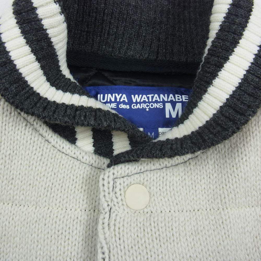 JUNYA WATANABE COMME des GARCONS MAN ジュンヤワタナベコムデギャルソンマン 21AW WH-J013 ノルディック 袖レザー切替 スタジアムジャケット ホワイト系 グレー系 M【中古】