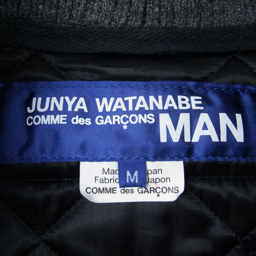 JUNYA WATANABE COMME des GARCONS MAN ジュンヤワタナベコムデギャルソンマン 21AW WH-J013 ノルディック 袖レザー切替 スタジアムジャケット ホワイト系 グレー系 M【中古】