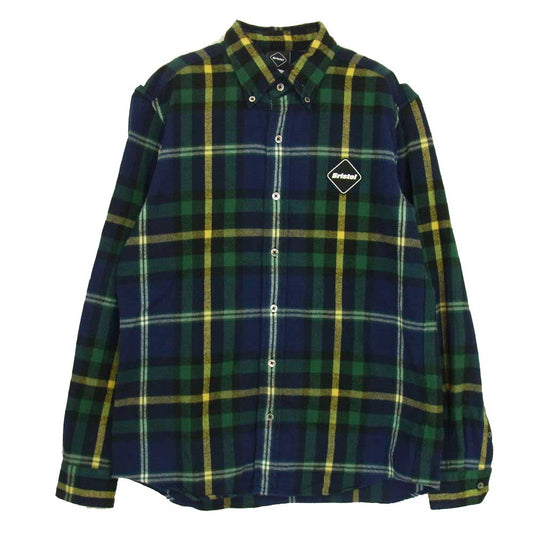 F.C.R.B. エフシーアールビー 19AW FCRB-192073 BIG LOGO FLANNEL B.D SHIRT ビック ロゴ フランネル ボタン ダウン 長袖 Tシャツ ネイビー系 M【中古】