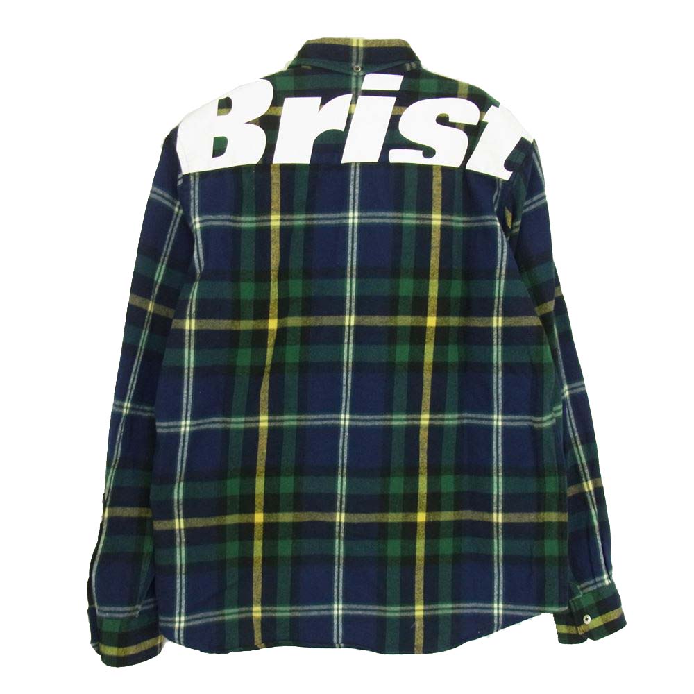 F.C.R.B. エフシーアールビー 19AW FCRB-192073 BIG LOGO FLANNEL B.D SHIRT ビック ロゴ フランネル ボタン ダウン 長袖 Tシャツ ネイビー系 M【中古】