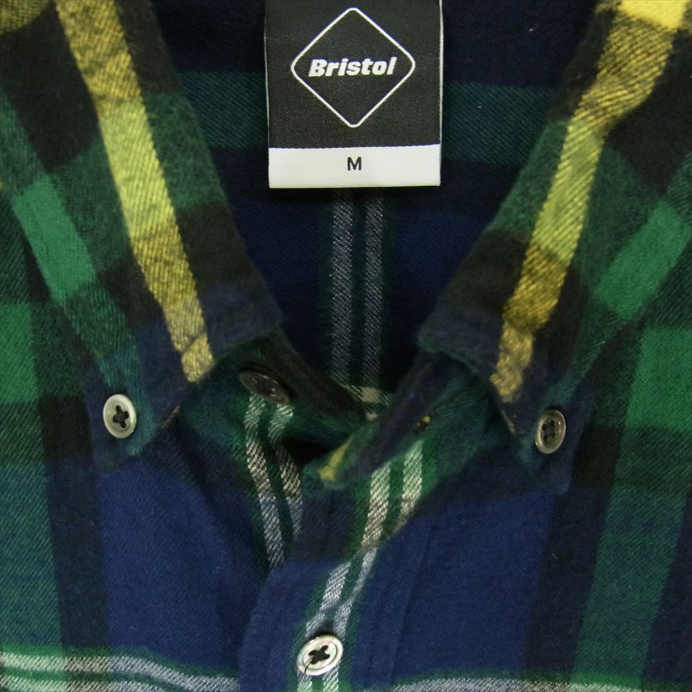 F.C.R.B. エフシーアールビー 19AW FCRB-192073 BIG LOGO FLANNEL B.D SHIRT ビック ロゴ フランネル ボタン ダウン 長袖 Tシャツ ネイビー系 M【中古】