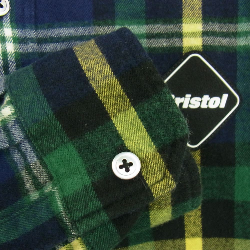 F.C.R.B. エフシーアールビー 19AW FCRB-192073 BIG LOGO FLANNEL B.D SHIRT ビック ロゴ フランネル ボタン ダウン 長袖 Tシャツ ネイビー系 M【中古】