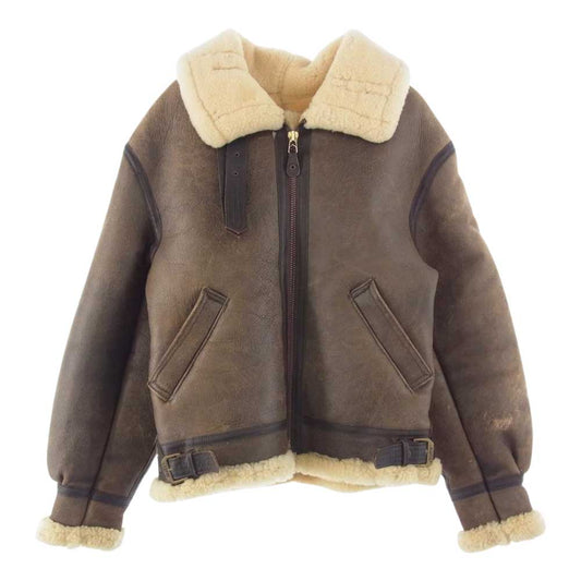 AVIREX アヴィレックス AC-17755 B-3 B-3 Sheep skin flight jacket シープ スキン ムートン フライト レザー ジャケット ブラウン系 ベージュ系 34【中古】