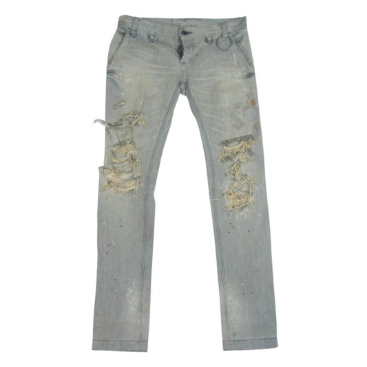 ヒロ HSS0918 クラッシュ加工 スプラッシュペイント ダメージ スキニー デニム パンツ グレー系 XS【中古】