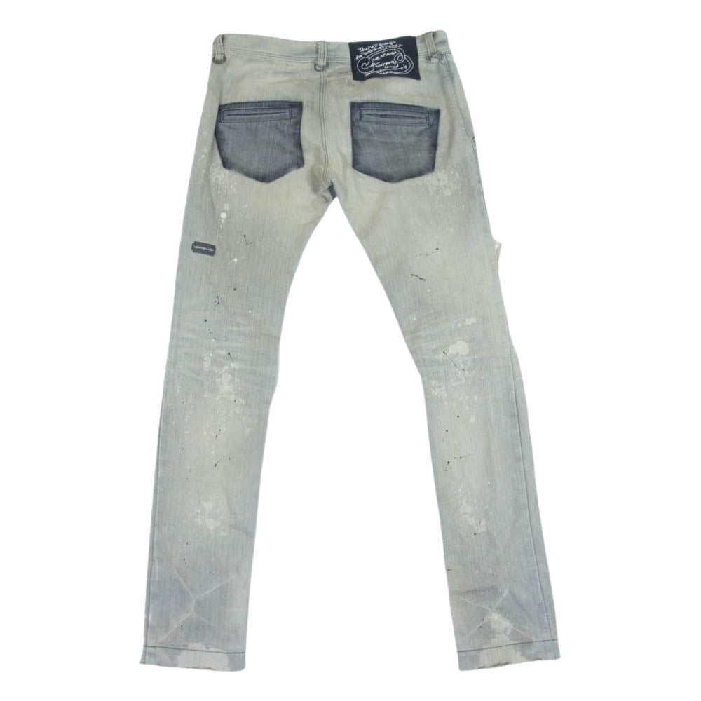 ヒロ HSS0918 クラッシュ加工 スプラッシュペイント ダメージ スキニー デニム パンツ グレー系 XS【中古】
