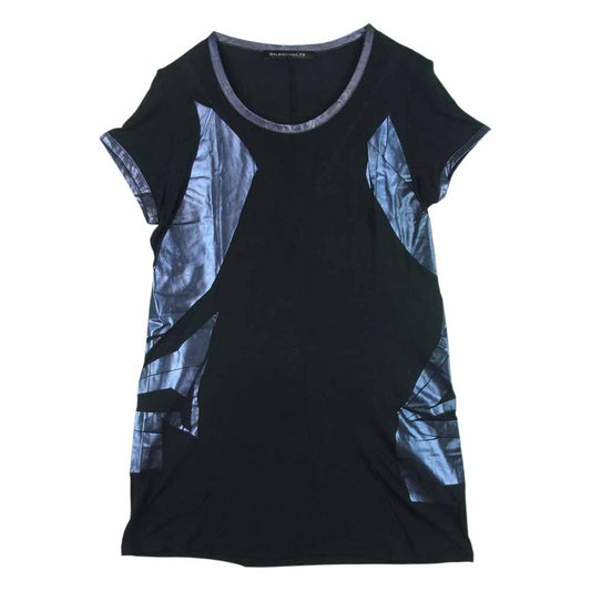 BALENCIAGA バレンシアガ 218577 TQ946 国内正規品 箔プリント レーヨン 半袖 カットソー Tシャツ ブラック系 36【中古】