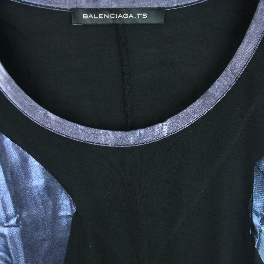 BALENCIAGA バレンシアガ 218577 TQ946 国内正規品 箔プリント レーヨン 半袖 カットソー Tシャツ ブラック系 36【中古】