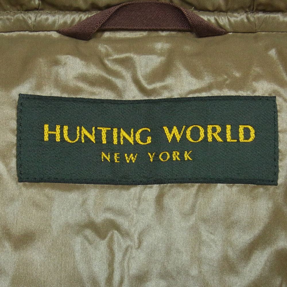 HUNTING WORLD ハンティングワールド HDC-04 ロゴ 刺繍 リアルファー ダウン コート グレイッシュオリーブ系 42【中古】