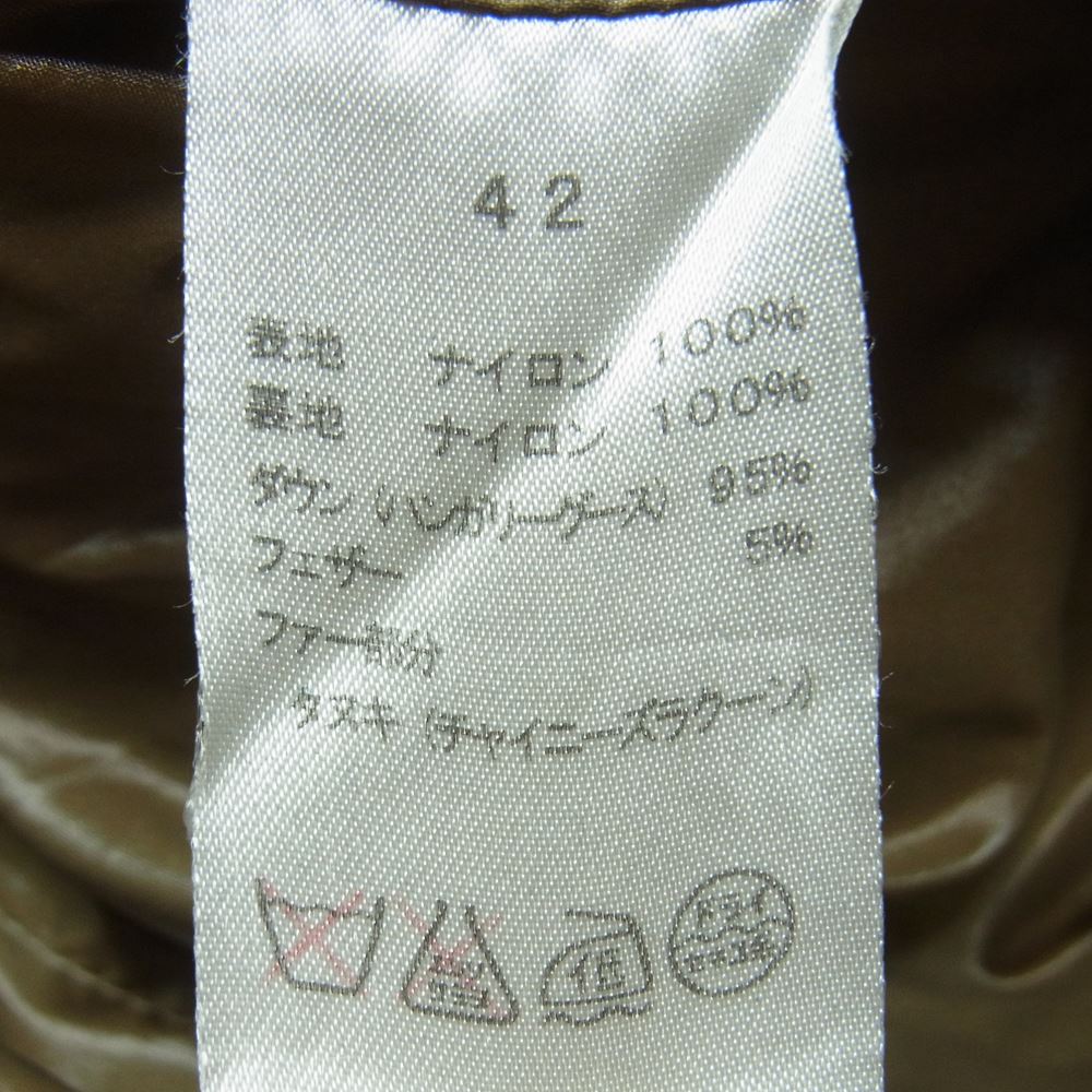 HUNTING WORLD ハンティングワールド HDC-04 ロゴ 刺繍 リアルファー ダウン コート グレイッシュオリーブ系 42【中古】