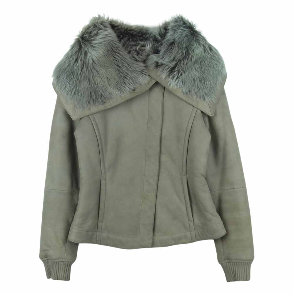 MAX MARA マックスマーラ 白タグ イタリア製 ラムファー ムートン レザー ハイネック ジャケット グレー系 36【中古】
