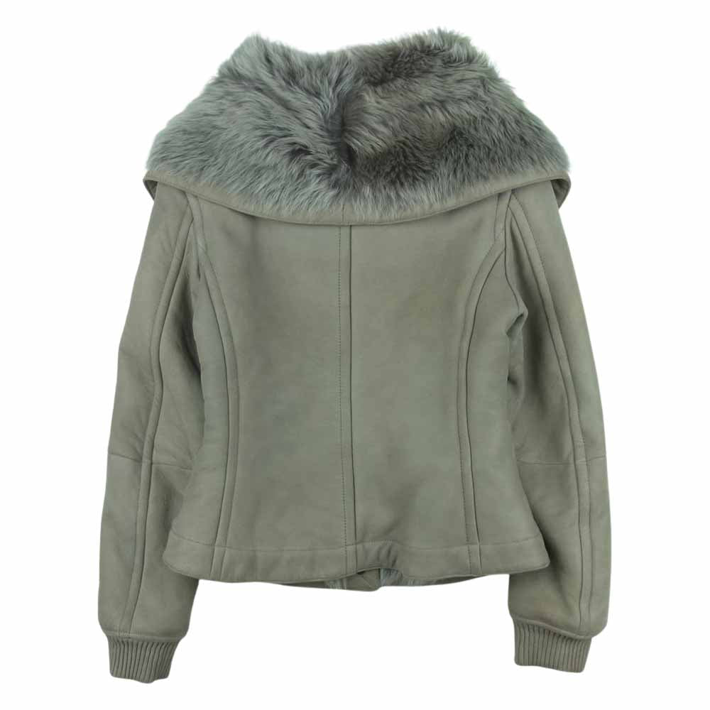 MAX MARA マックスマーラ 白タグ イタリア製 ラムファー ムートン レザー ハイネック ジャケット グレー系 36【中古】