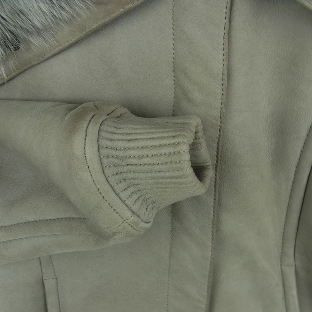 MAX MARA マックスマーラ 白タグ イタリア製 ラムファー ムートン レザー ハイネック ジャケット グレー系 36【中古】