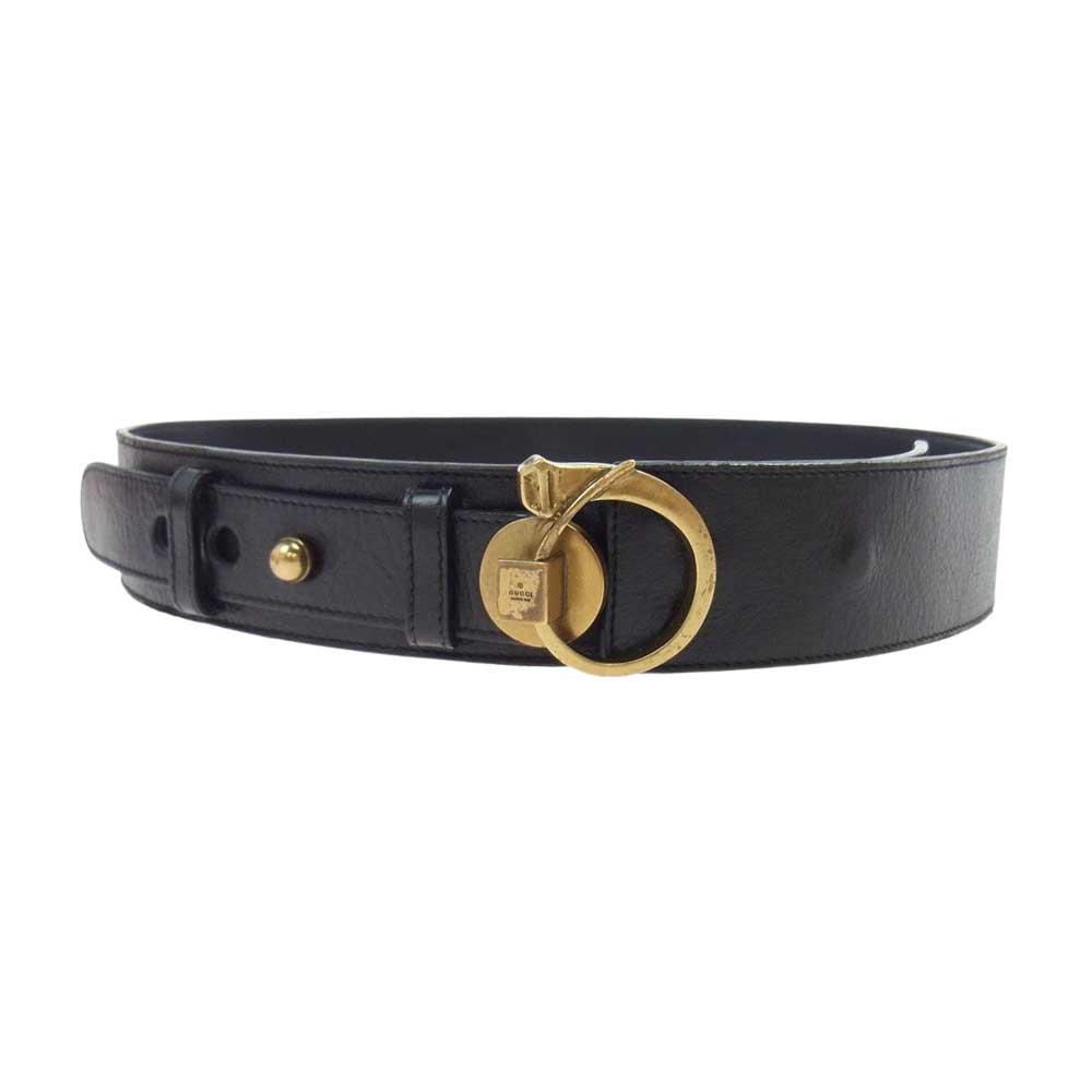 GUCCI グッチ 115695 オールド ヴィンテージ レザー バックル ベルト ブラック系【中古】
