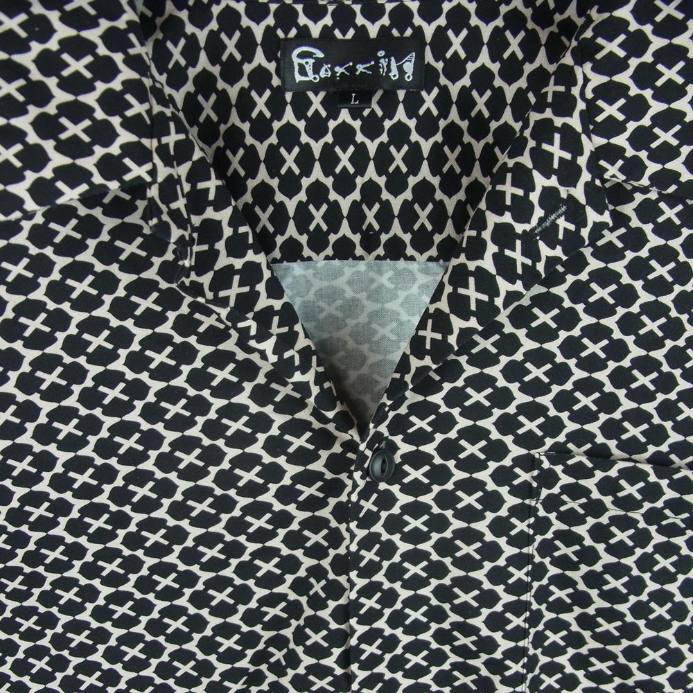 ガッキン HANABATSU LONG SLEEVE SHIRT 花罰 総柄 長袖 シャツ コットン 中国製 ブラック系 オフホワイト系 L【中古】
