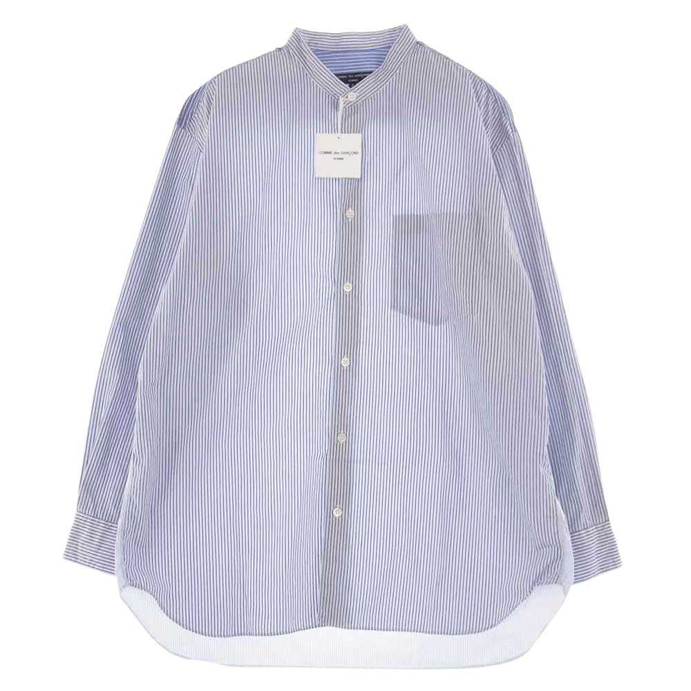 COMME des GARCONS HOMME コムデギャルソンオム 22SS HI-B007 綿ストライプMIXバンドカラーL/Sシャツ ブルー系 S【美品】【中古】