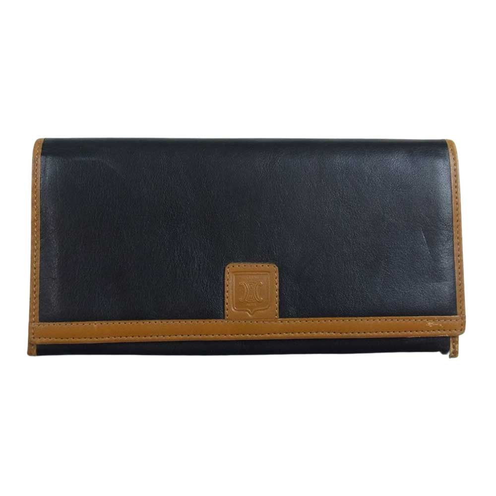 CELINE セリーヌ レザー がま口 長財布 ウォレット ブラック系【中古】