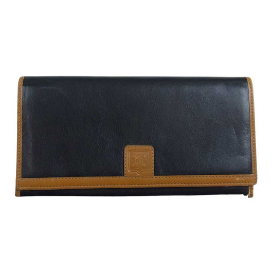 CELINE セリーヌ レザー がま口 長財布 ウォレット ブラック系【中古】