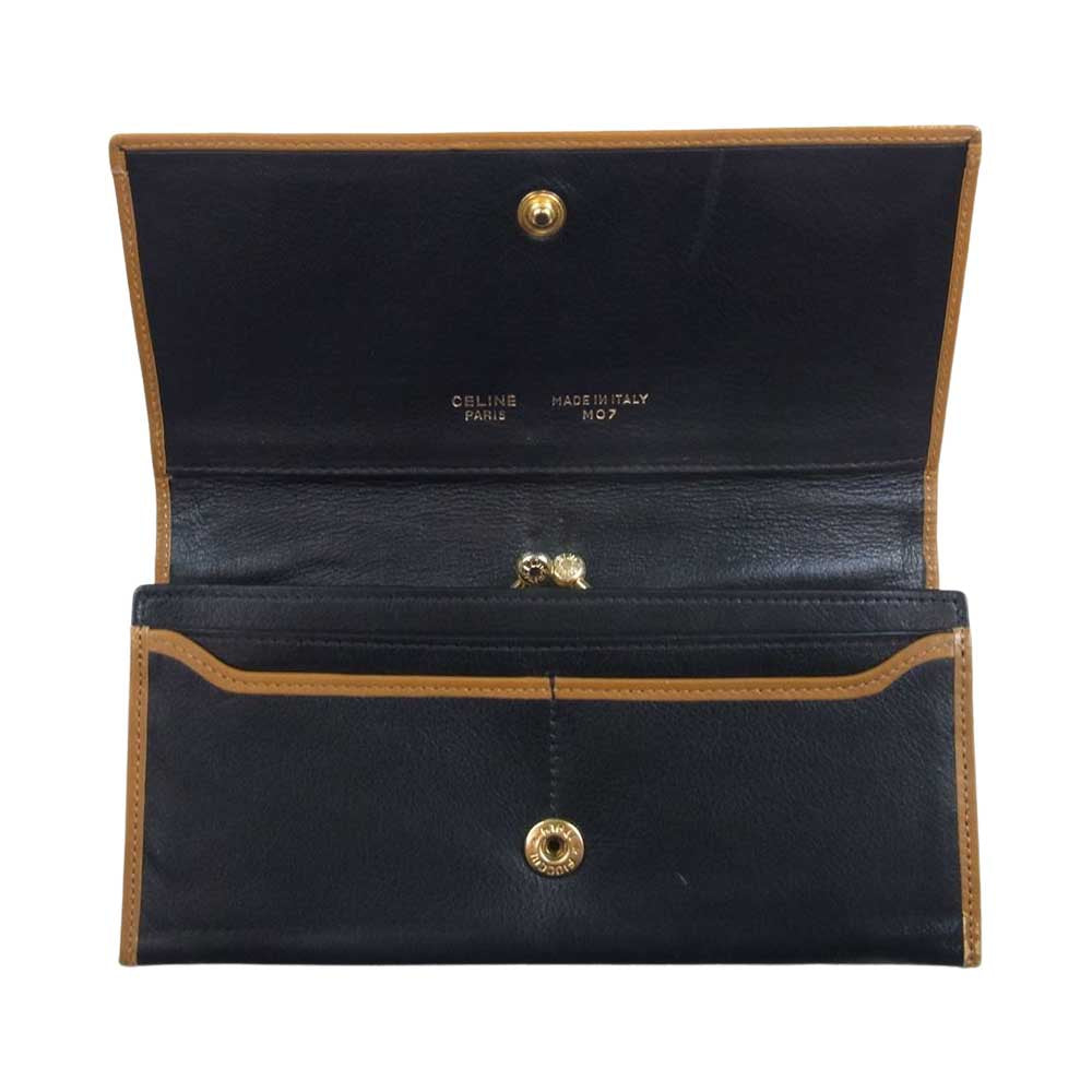 CELINE セリーヌ レザー がま口 長財布 ウォレット ブラック系【中古】
