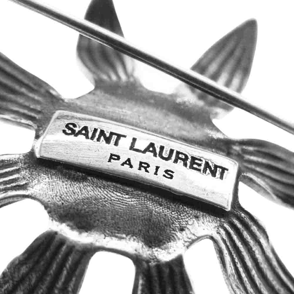 SAINT LAURENT サンローラン フラワー モチーフ ピン ブローチ シルバー系【中古】