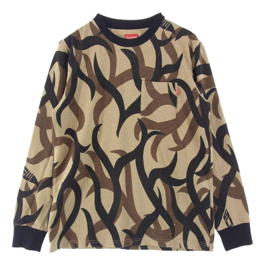 Supreme シュプリーム 19AW Supreme L/S Pocket TEE Tribal Camo ロングスリーブ ポケット Tシャツ カットソー 長袖 トライバルカモ カーキ系 S【中古】