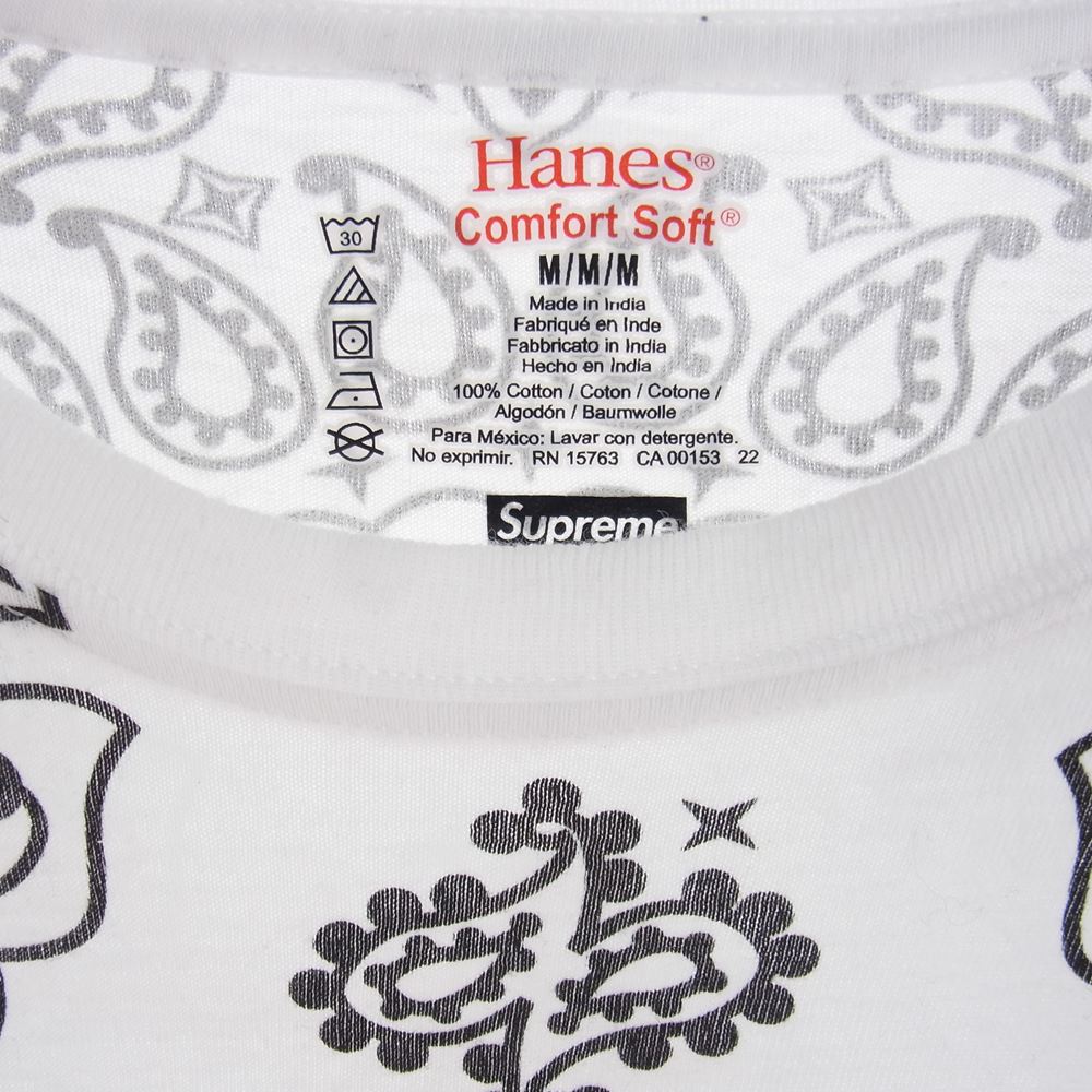Supreme シュプリーム 22AW Hanes ヘインズ Bandana Tagless Tees バンダナ 半袖 Tシャツ コットン ホワイト系 M【中古】