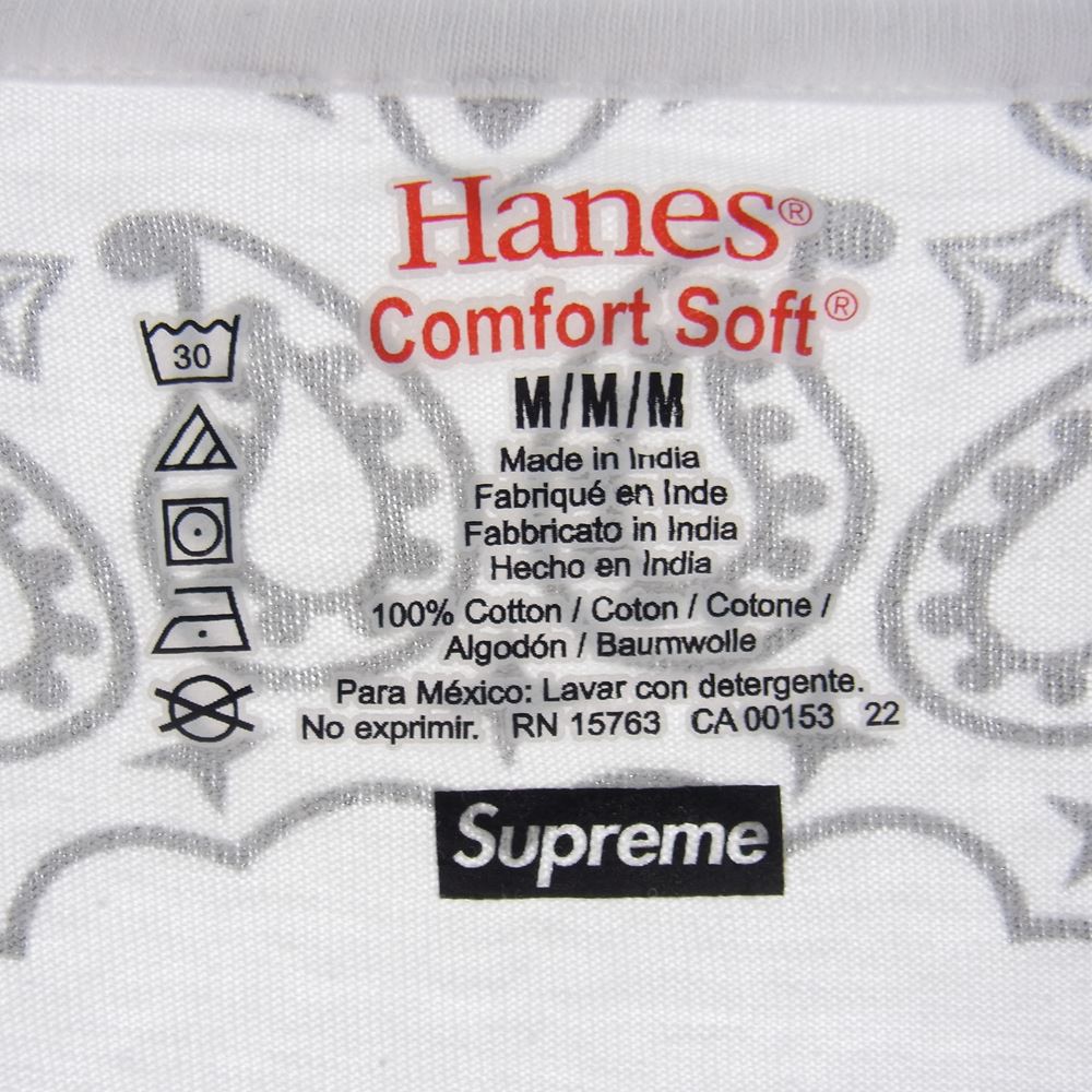 Supreme シュプリーム 22AW Hanes ヘインズ Bandana Tagless Tees バンダナ 半袖 Tシャツ コットン ホワイト系 M【中古】