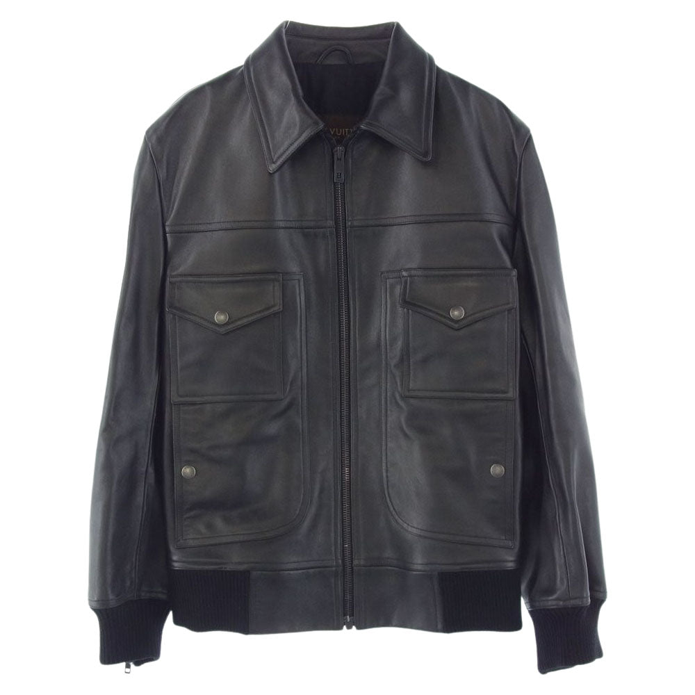 LOUIS VUITTON ルイ・ヴィトン フランス製 カーフレザー ブルゾン ジャケット ブラック系 48【中古】