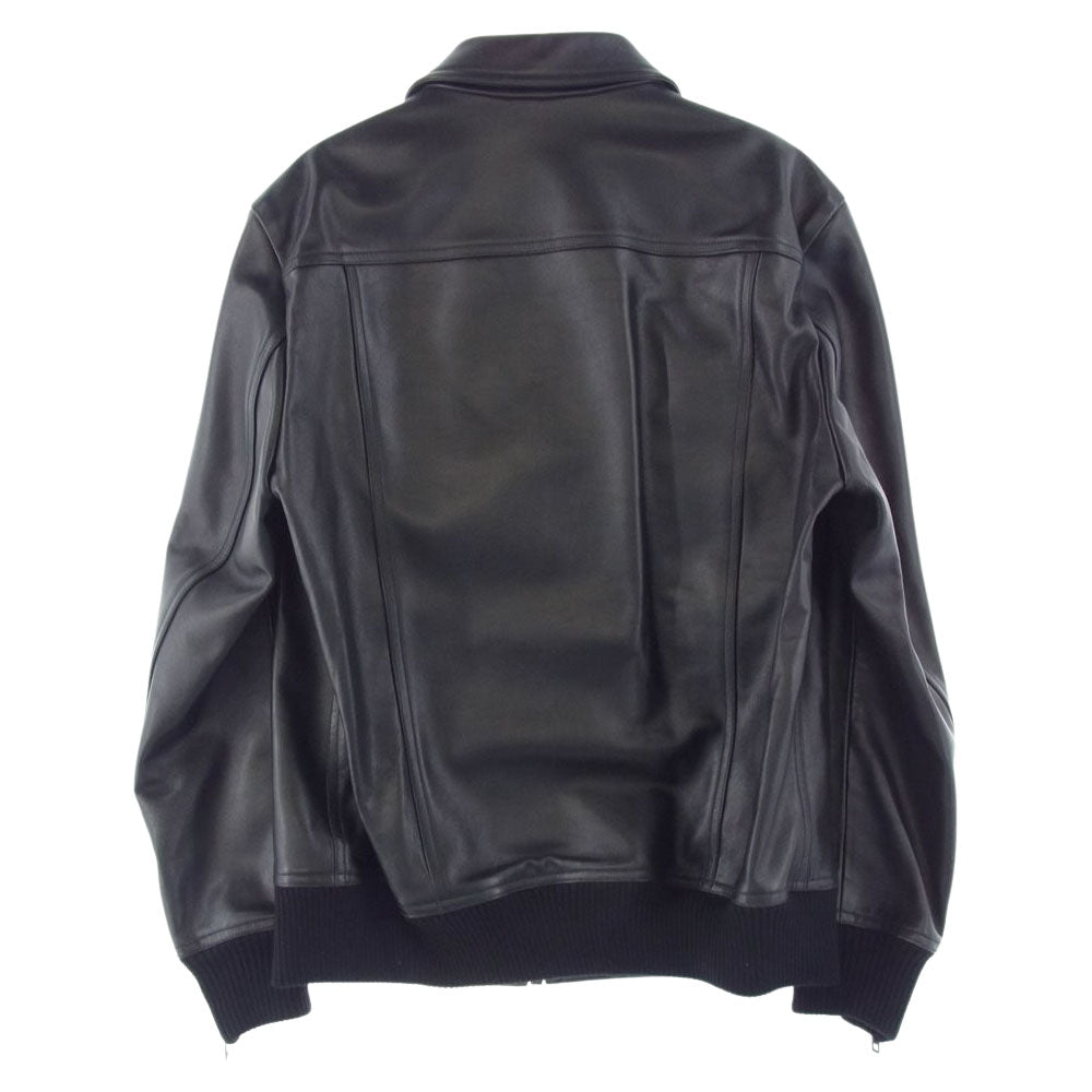 LOUIS VUITTON ルイ・ヴィトン フランス製 カーフレザー ブルゾン ジャケット ブラック系 48【中古】
