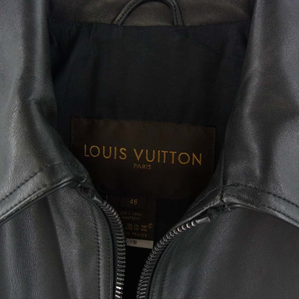 LOUIS VUITTON ルイ・ヴィトン フランス製 カーフレザー ブルゾン ジャケット ブラック系 48【中古】