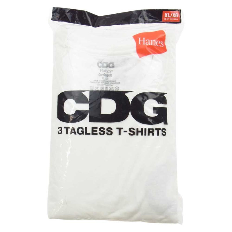 COMME des GARCONS コムデギャルソン x Hanes ヘインズ 3 TAGLESS T-SHIRTS Tシャツ 3枚セット ホワイト系 XL【極上美品】【中古】