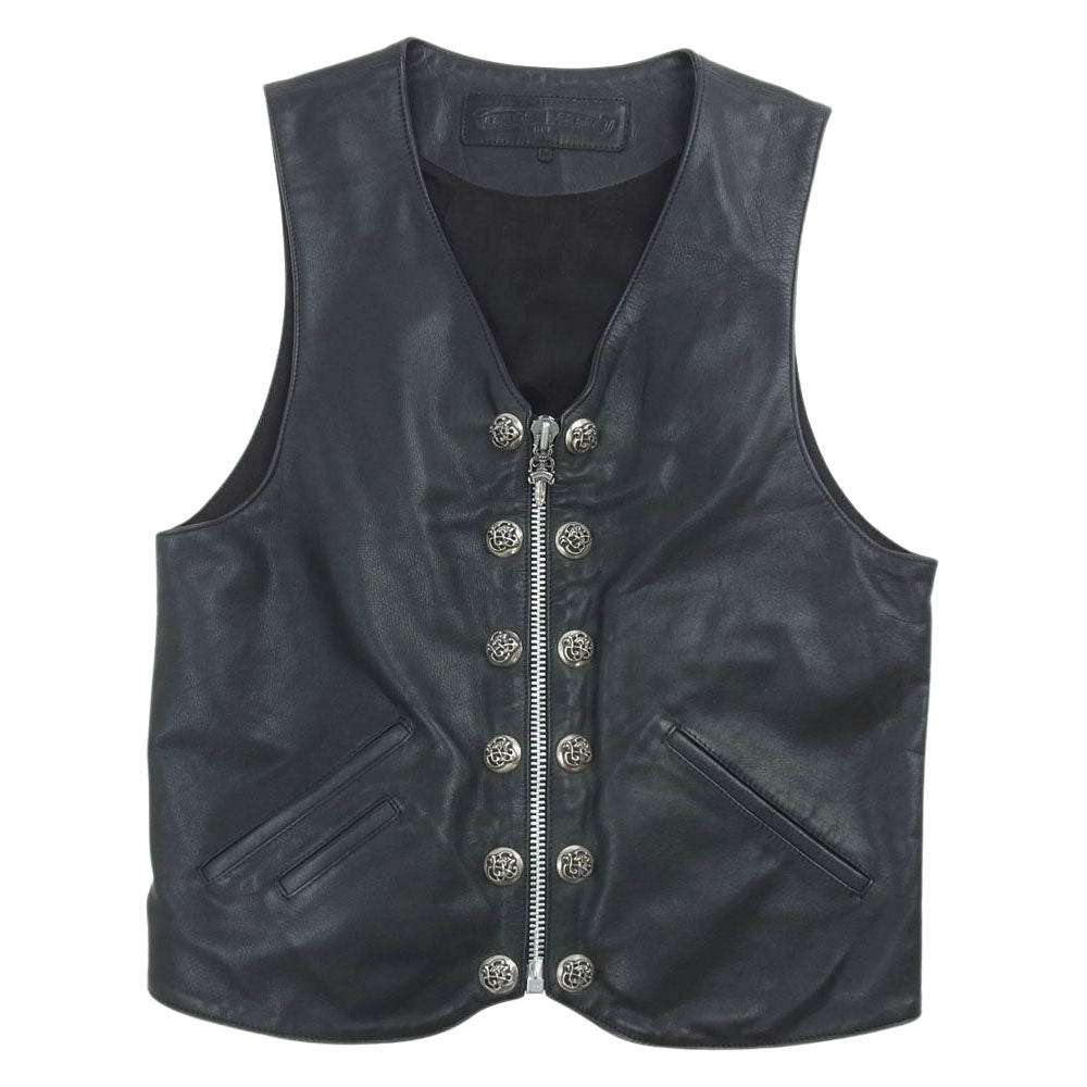 CHROME HEARTS クロムハーツ（原本無） 12BTN ZIP 12 ケルティックボタン バックベルト ジップ レザー ベスト ブラック系 M【中古】
