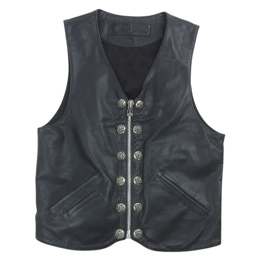 CHROME HEARTS クロムハーツ（原本無） 12BTN ZIP 12 ケルティックボタン バックベルト ジップ レザー ベスト ブラック系 M【中古】