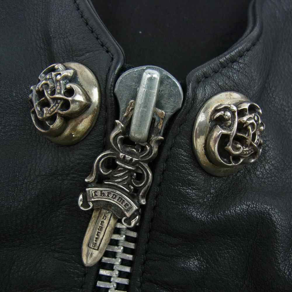 CHROME HEARTS クロムハーツ（原本無） 12BTN ZIP 12 ケルティックボタン バックベルト ジップ レザー ベスト ブラック系 M【中古】