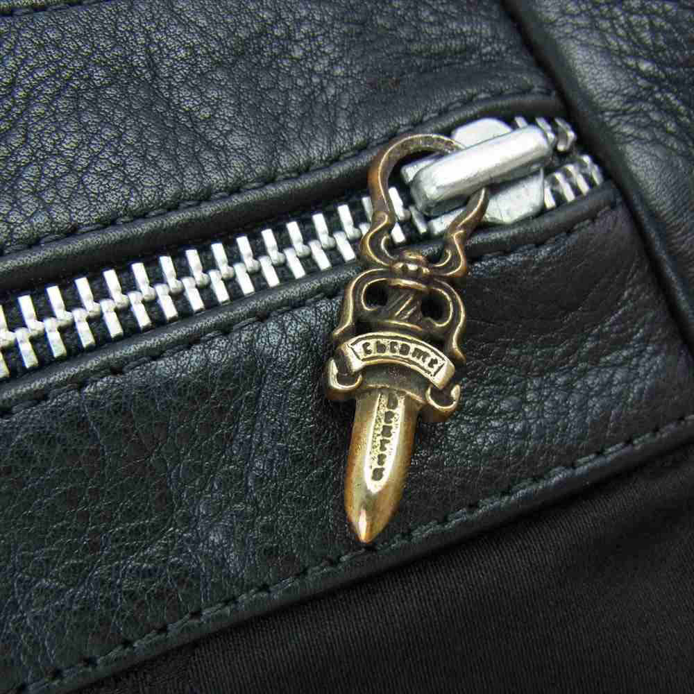 CHROME HEARTS クロムハーツ（原本無） 12BTN ZIP 12 ケルティックボタン バックベルト ジップ レザー ベスト ブラック系 M【中古】