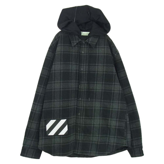 OFF-WHITE オフホワイト 18AW OMGA061E18A27001 Padded Hoodie Shirt パデッド フーディ フランネル チェック シャツ ジャケット グレー系 XL【中古】