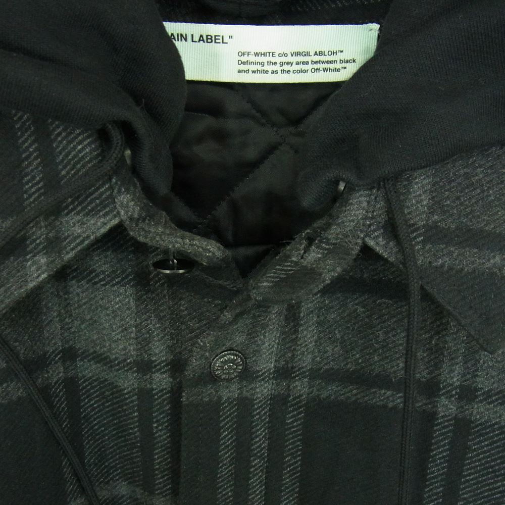 OFF-WHITE オフホワイト 18AW OMGA061E18A27001 Padded Hoodie Shirt パデッド フーディ フランネル チェック シャツ ジャケット グレー系 XL【中古】