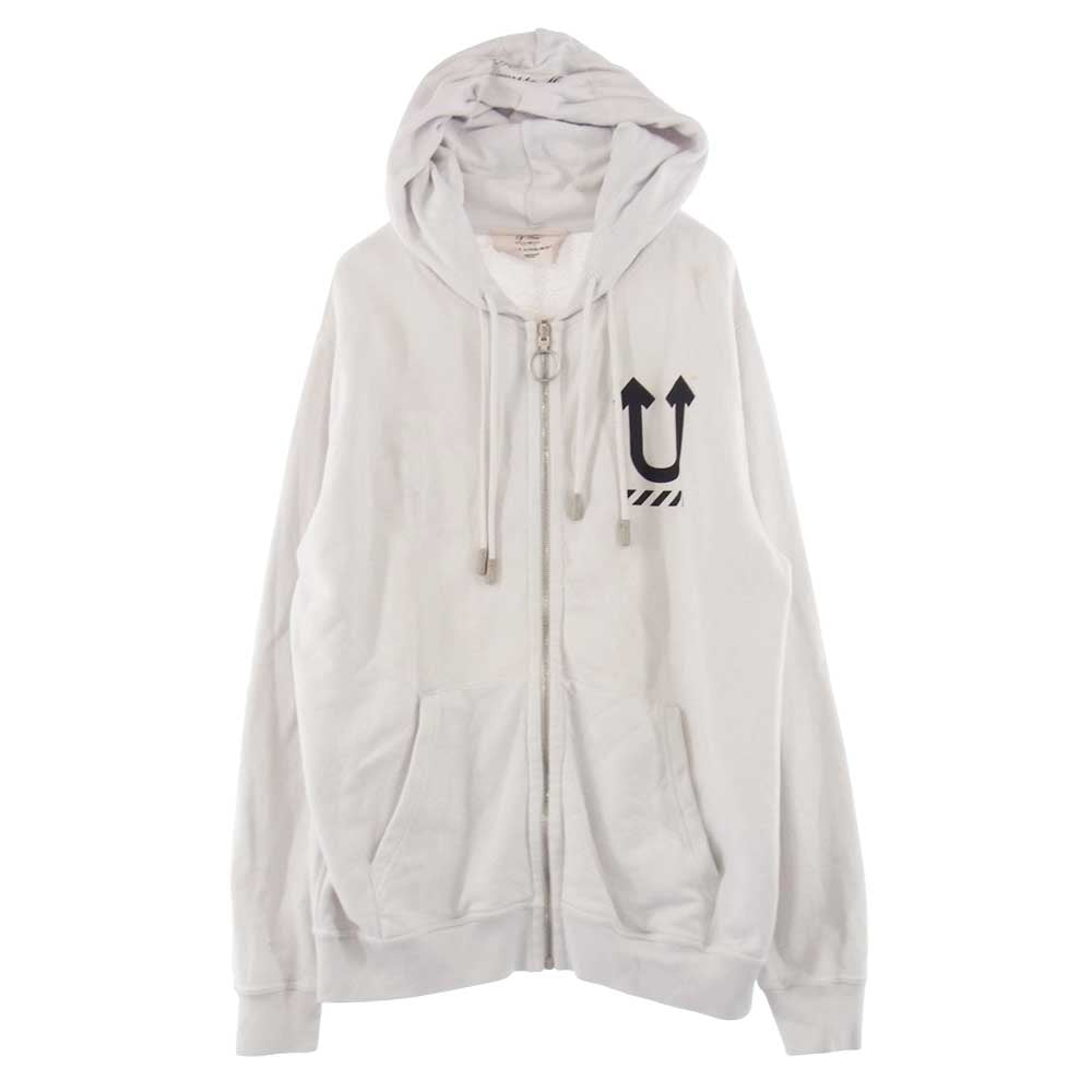 OFF-WHITE オフホワイト × UNDERCOVER アンダーカバー 19AW SKELETON RVRS ZIP HOODIE リバーシブル ジップ パーカー ホワイト系 L【中古】