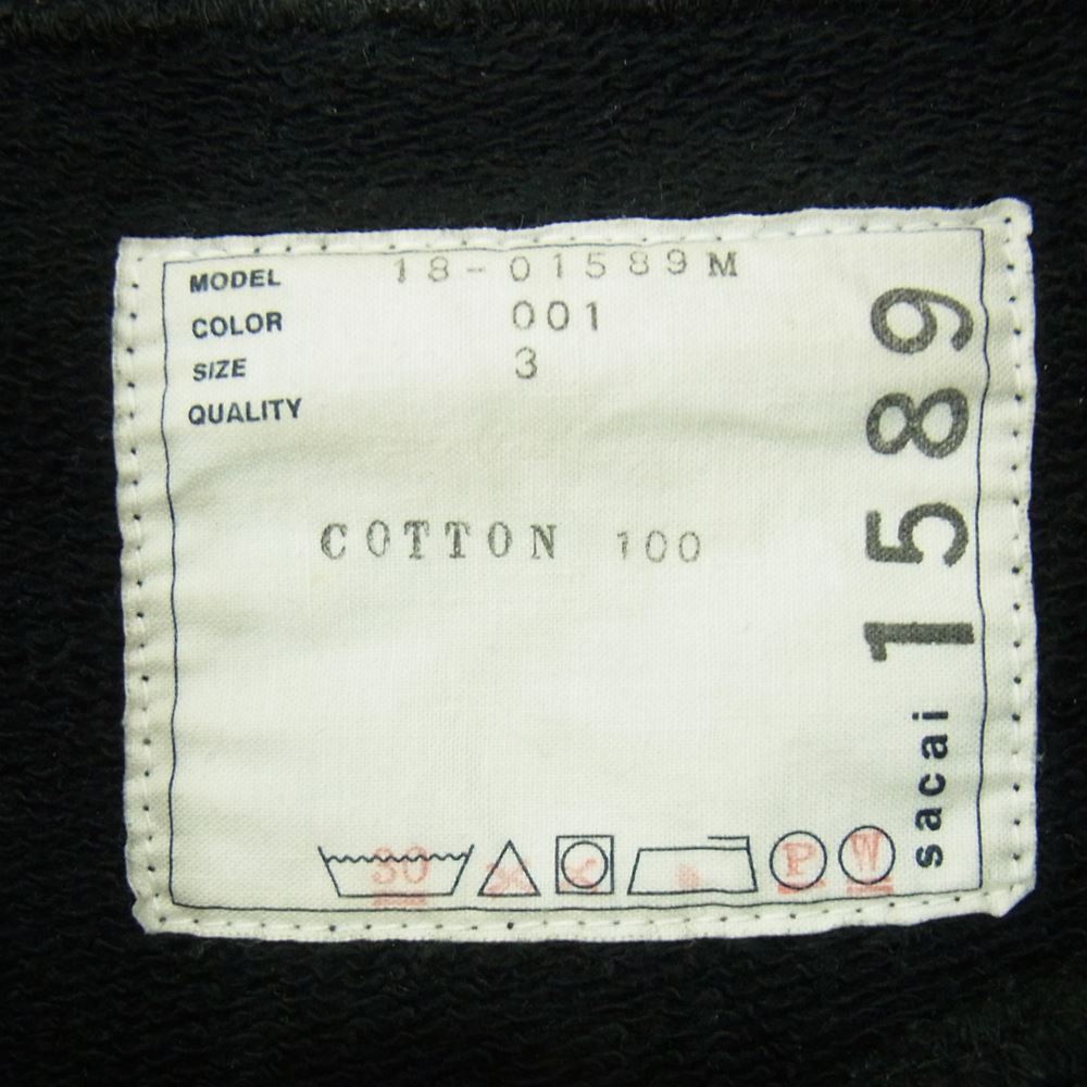 Sacai サカイ 18SS 18-01589M Stasis as to Vector All in Due Course スウェット パーカー ブラック系 3【中古】