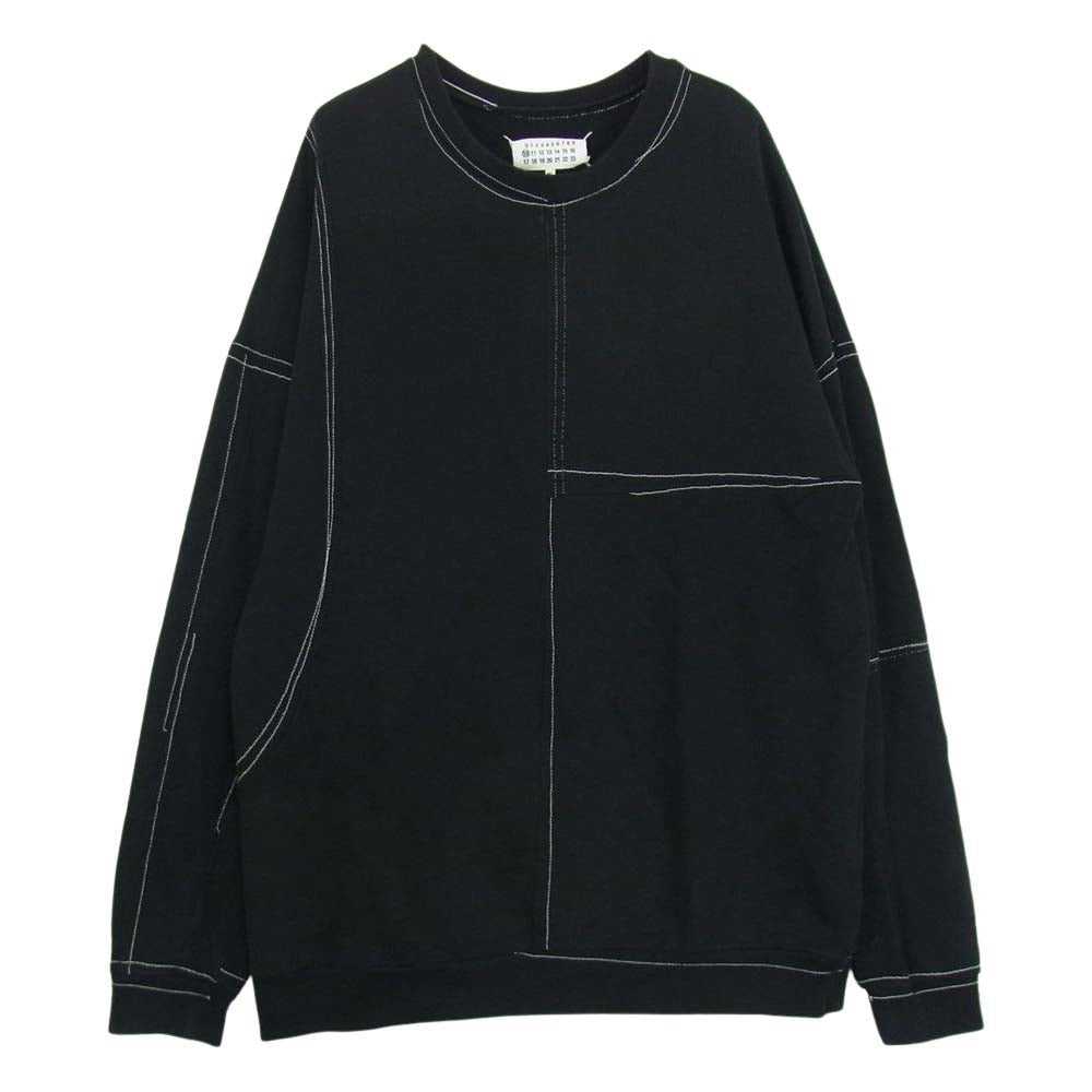 MAISON MARGIELA メゾンマルジェラ 10ライン S30GU0049 Oversized Panelled Loopback Cotton-jersey Sweatshirt 4ステッチ パッチワーク クルーネック スウェット ブラック系 46【中古】