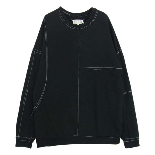 MAISON MARGIELA メゾンマルジェラ 10ライン S30GU0049 Oversized Panelled Loopback Cotton-jersey Sweatshirt 4ステッチ パッチワーク クルーネック スウェット ブラック系 46【中古】