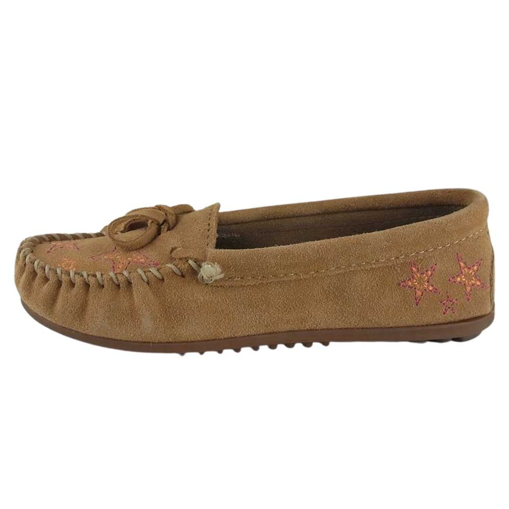 Minnetonka ミネトンカ LOTTIE MOSS ロティモス ABBEY MOC スター刺繍 スエード モカシン ベージュ系 23㎝【新古品】【未使用】【中古】
