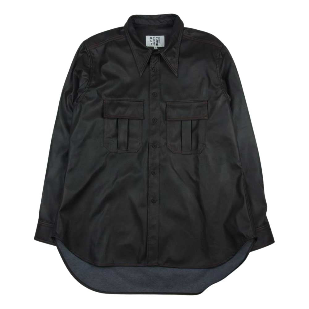 ライスナインテン VEGAN LEATHER SOUTIEN COLLAR SWITCH SHIRT ヴィーガンレザー シャツ ブラウン系 1【新古品】【未使用】【中古】