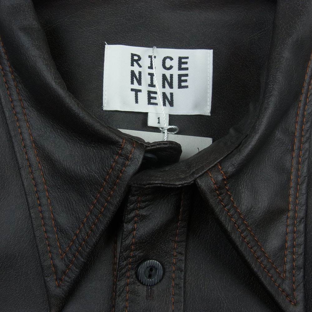 ライスナインテン VEGAN LEATHER SOUTIEN COLLAR SWITCH SHIRT ヴィーガンレザー シャツ ブラウン系 1【新古品】【未使用】【中古】