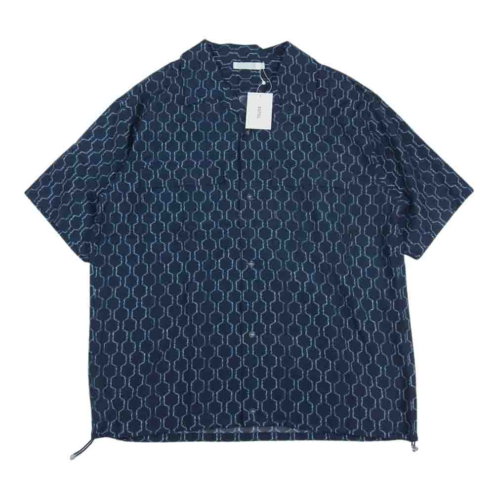 ロトル R0910EM15 H/S OPEN COLLAR SHIRT HEXAGON ヘキサゴン プリント オープンカラー 半袖 レーヨン シャツ ネイビー系 3【美品】【中古】