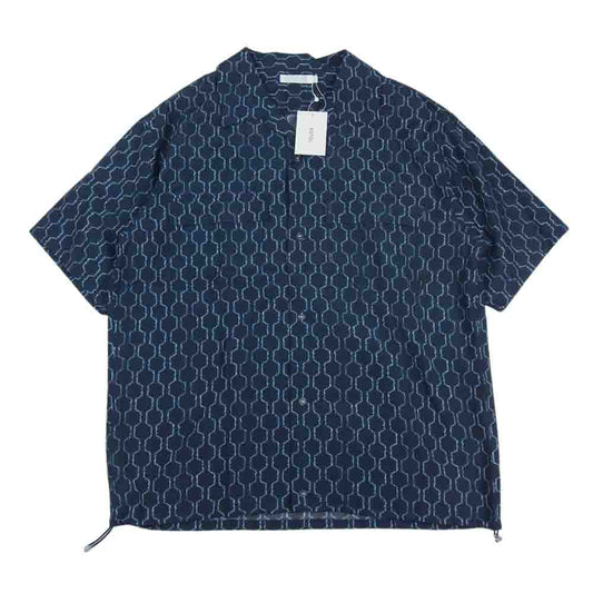 ロトル R0910EM15 H/S OPEN COLLAR SHIRT HEXAGON ヘキサゴン プリント オープンカラー 半袖 レーヨン シャツ ネイビー系 3【美品】【中古】