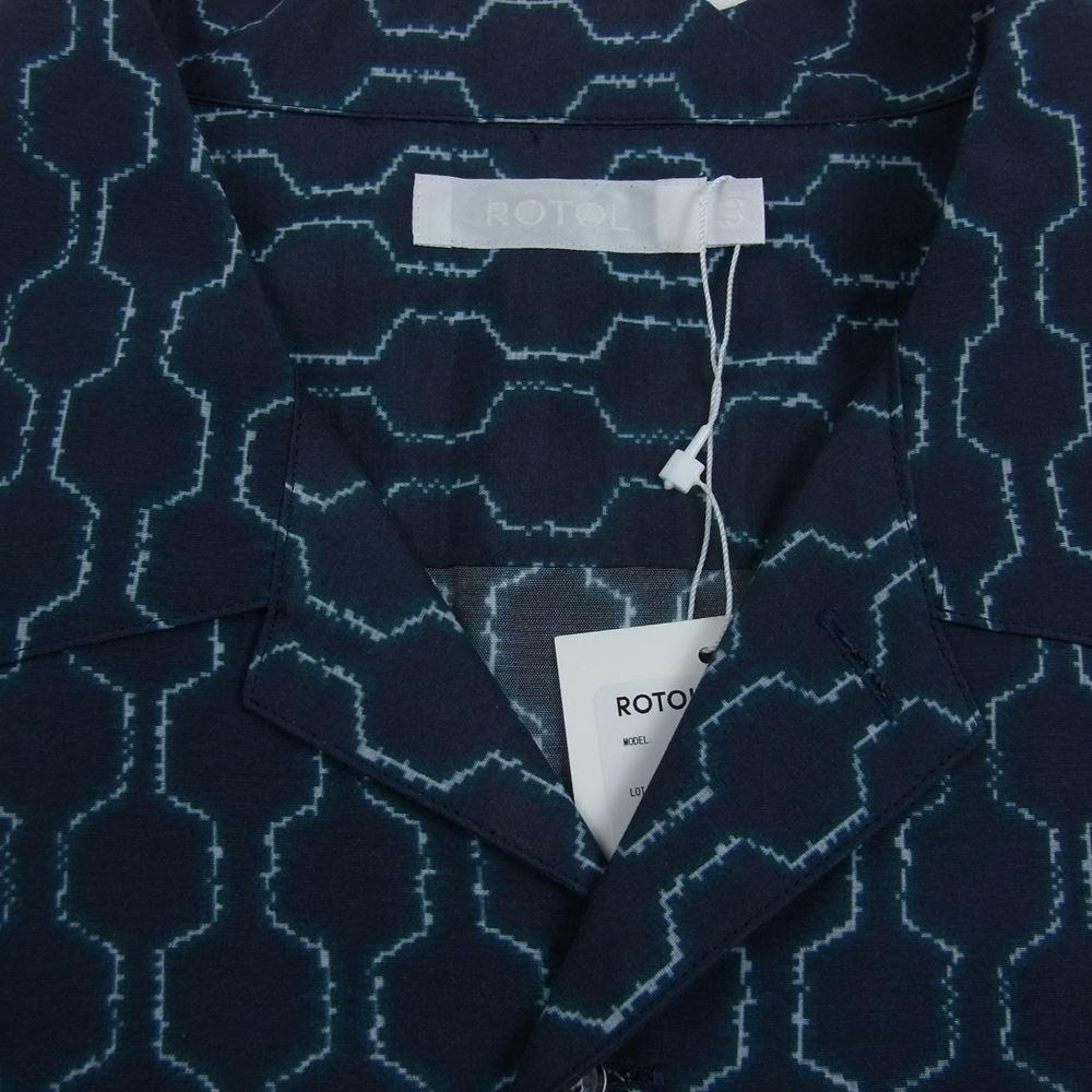 ロトル R0910EM15 H/S OPEN COLLAR SHIRT HEXAGON ヘキサゴン プリント オープンカラー 半袖 レーヨン シャツ ネイビー系 3【美品】【中古】