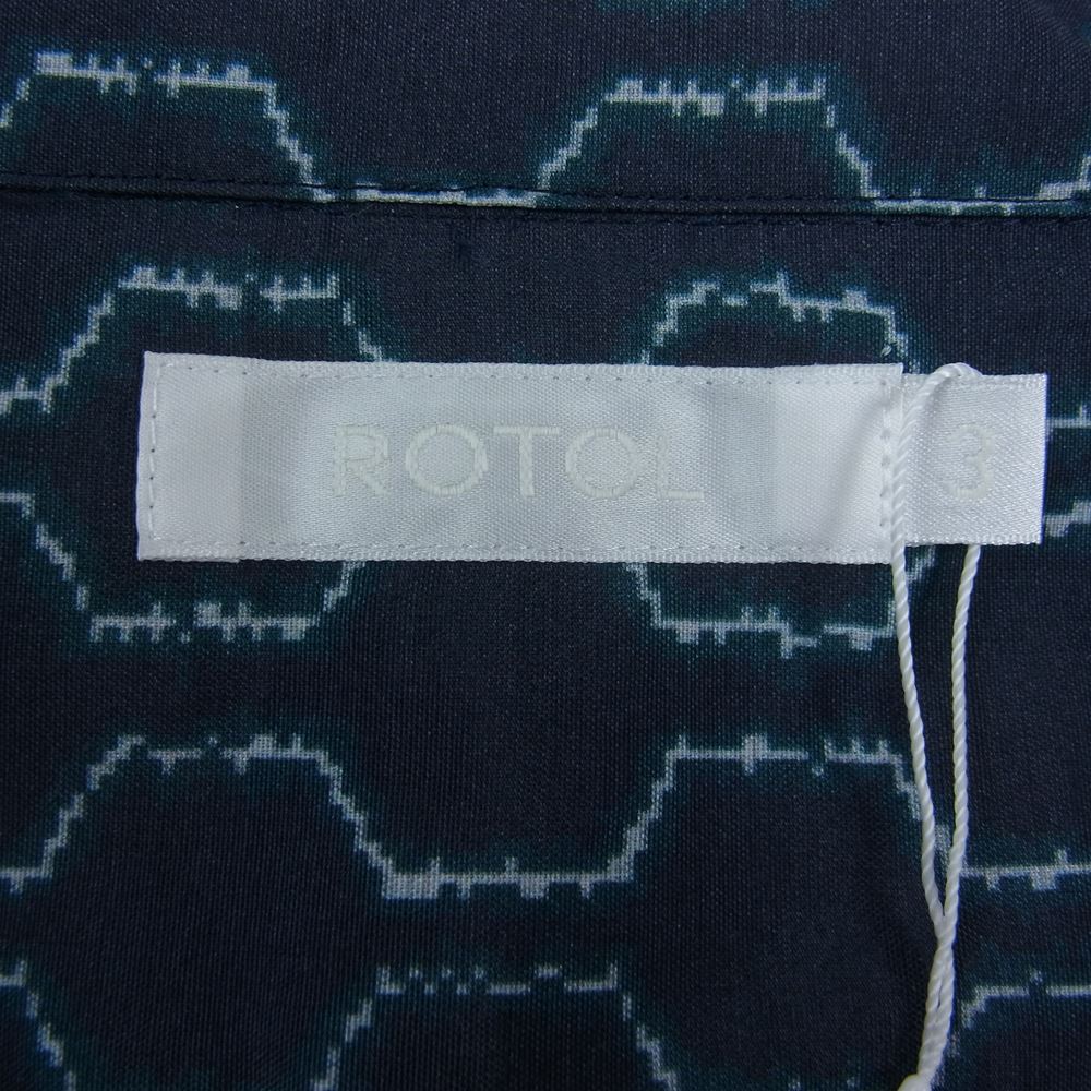 ロトル R0910EM15 H/S OPEN COLLAR SHIRT HEXAGON ヘキサゴン プリント オープンカラー 半袖 レーヨン シャツ ネイビー系 3【美品】【中古】