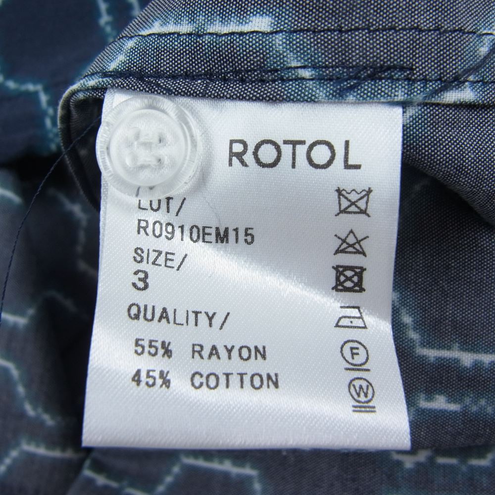 ロトル R0910EM15 H/S OPEN COLLAR SHIRT HEXAGON ヘキサゴン プリント オープンカラー 半袖 レーヨン シャツ ネイビー系 3【美品】【中古】