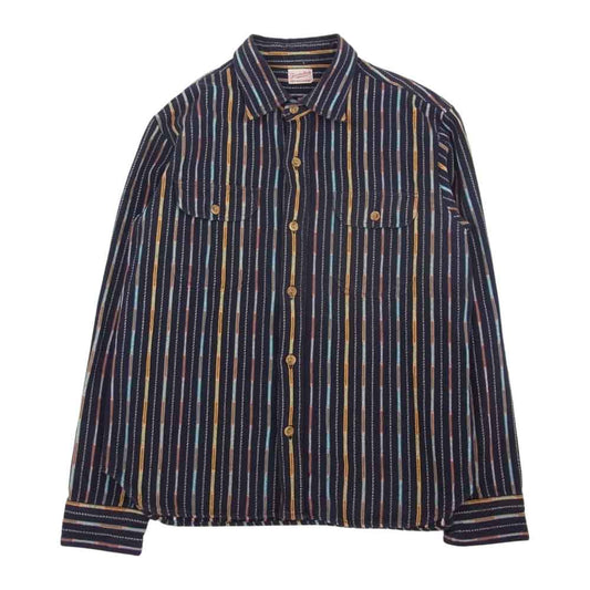 TENDERLOIN テンダーロイン T-NATIVE SHT ネイティブ ストライプ シャツ  ネイビー系 S【中古】