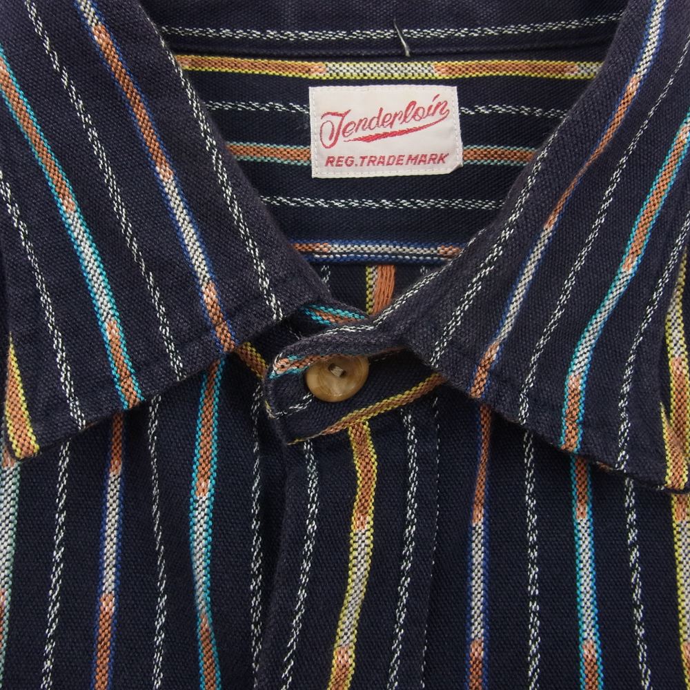 TENDERLOIN テンダーロイン T-NATIVE SHT ネイティブ ストライプ シャツ  ネイビー系 S【中古】